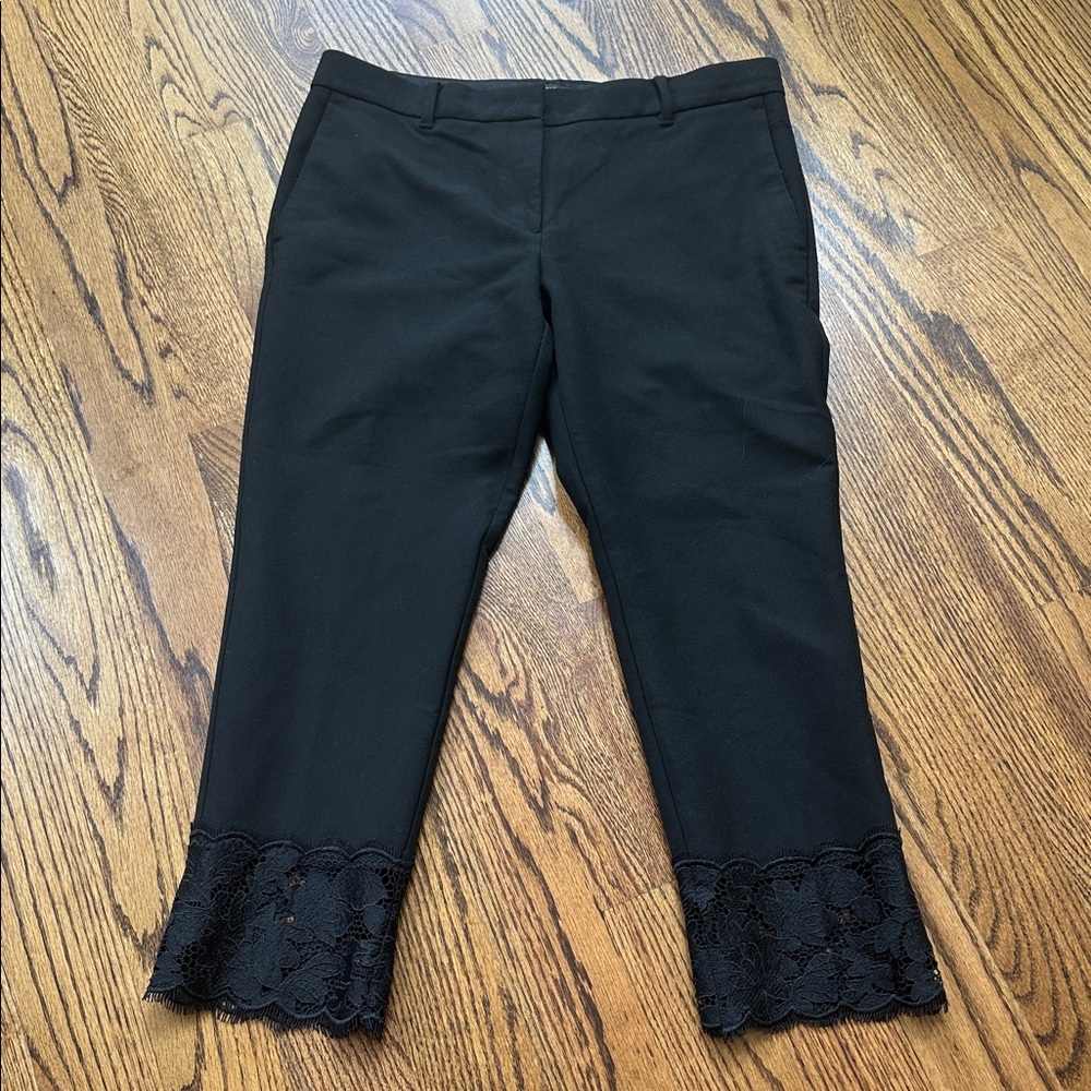 Ann Taylor Petite size 12 Dress ankle Black Pants with Lace Trim